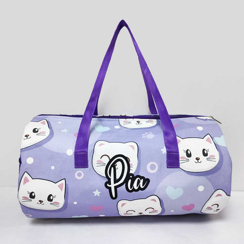 Personalised Kids Cat Face Large Duffle Bag & Box Pouch Combo Gift Set